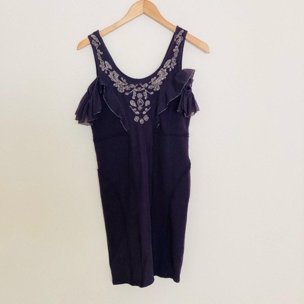 Free People V Neckline Beads Embellishments Mini Dress SZ M - Picture 4 of 5